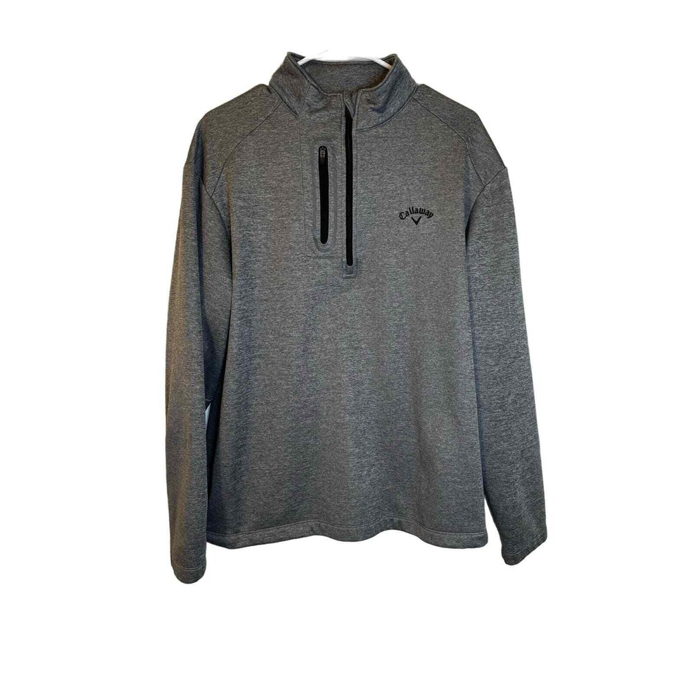 Callaway Mens Golf Pullover Heather Gray 1/4‎ Zip Pocket Long Sleeve